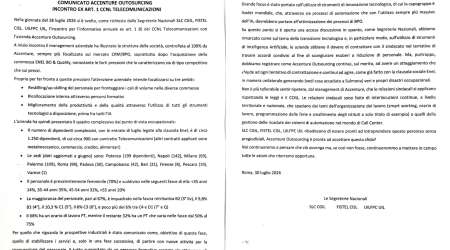 COMUNICATO ACCENTURE OUTOSURCING - INCONTRO EX ART. 1 CCNL TELECOMUNICAZIONI