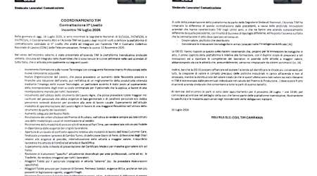 COORDINAMENTO TIM Contrattazione II&deg; Livello Incontro 16 luglio 2026