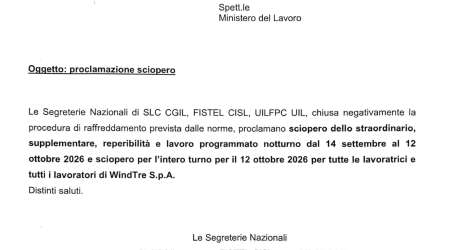 PROCLAMAZIONE SCIOPERO WINDTRE