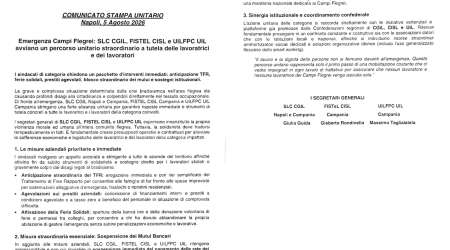 Emergenza Campi Flegrei: SLC CGIL, FISTEL CISL e UILFPC UIL avviano un percorso unitario straordinario a tutela delle lavoratrici e dei lavoratori