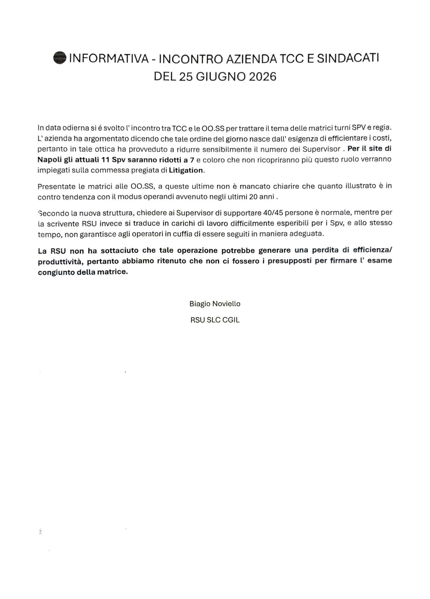 🔴INFORMATIVA - INCONTRO AZIENDA TCC E SINDACATI DEL 25 GIUGNO 2026 